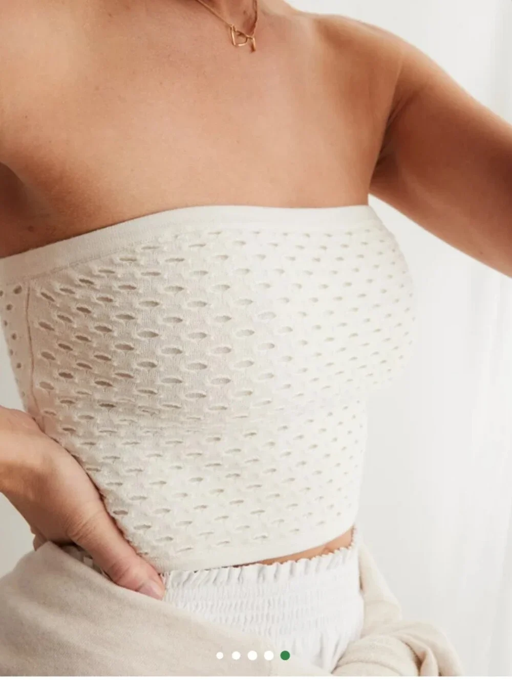 New Aerie Crochet Sweater Tube Top S Soft Muslim Ivory Cropped Fitted Strapless - Picture 3 of 16
